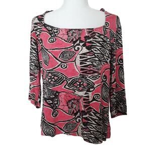 Sojo 3/4 Sleeve Geometric Print Top